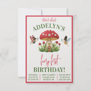 Fairy First Birthday, Garden Mushroom Birthday Invitation