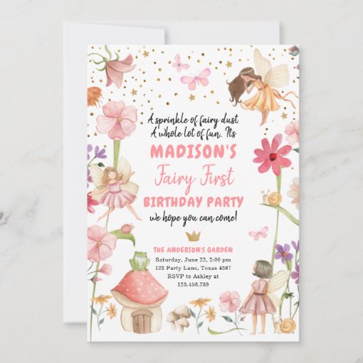 Fairy First Birthday Girl 1st Fairy Forest Magical Invitation | Zazzle