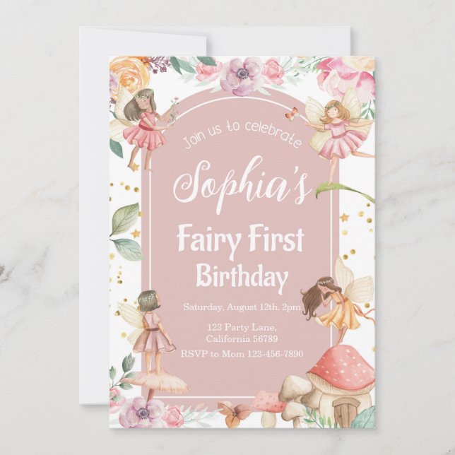 Fairy First Birthday Invitation Fairy Invitation (Front)