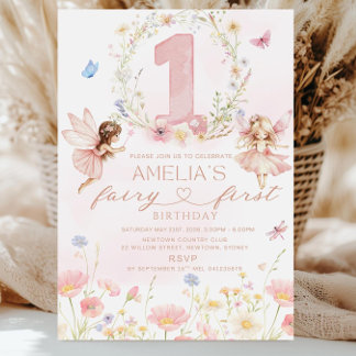 Fairy First Birthday Invitation Girl, Fairy 1st Bi