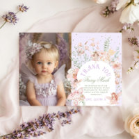 Fairy First Birthday Lilac Photo Thank You Card