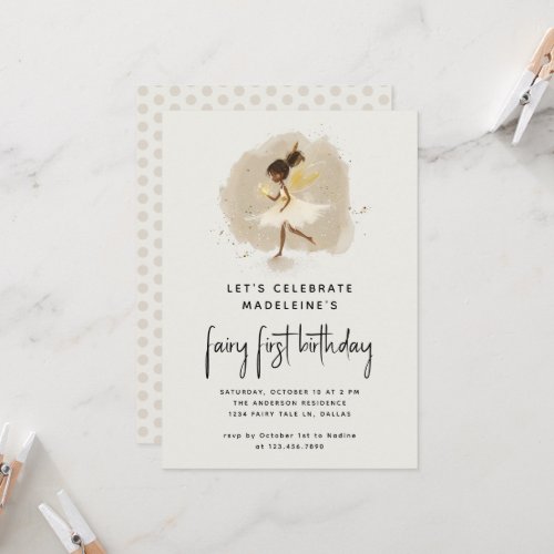 Fairy First Birthday Modern Pixie Elf 1st Birthday Invitation