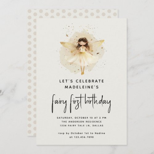 Fairy First Birthday Modern Pixie Elf 1st Birthday Invitation