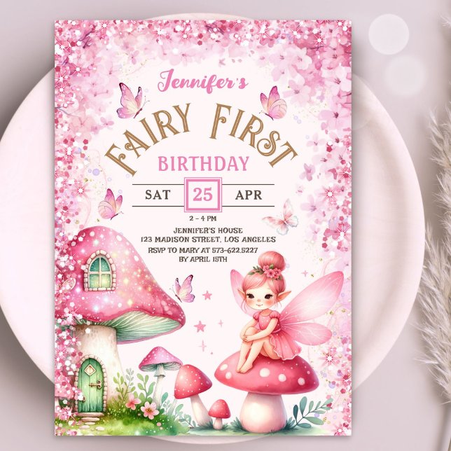 Fairy First Birthday Mushroom Enchanted Forest  Invitation (Creator Uploaded)