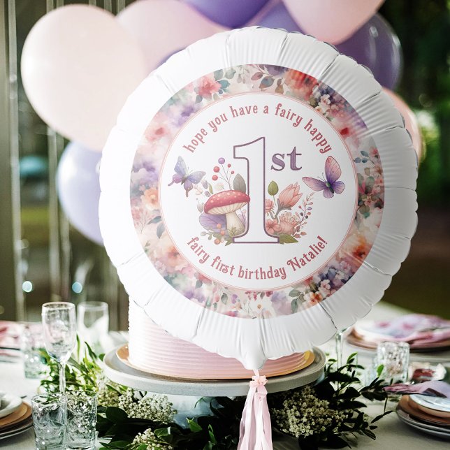 Fairy First Birthday Mushroom Garden Helium Balloon (Fairycore Themed Floral Garden First Birthday Party Balloon)