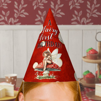Fairy First Birthday Mushroom Red Polka dot Party Hat