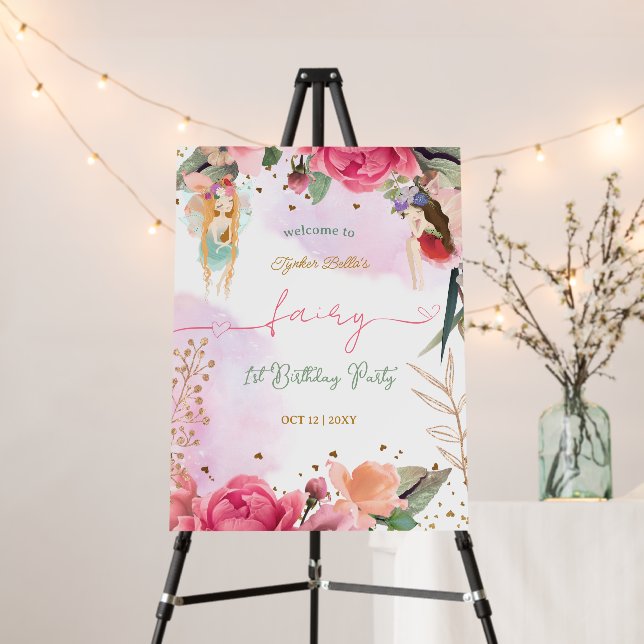 Fairy First Birthday Party Baby Girl Welcome Sign (In Situ (Stand))