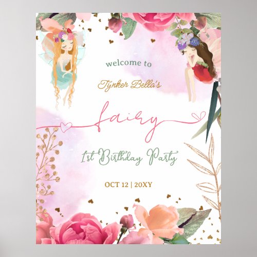 Fairy First Birthday Party Baby Girl Welcome Sign