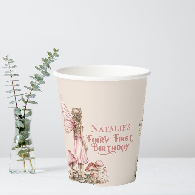Fairy First Birthday Party Blush Pink Personalized Paper Cups (Creator Uploaded)