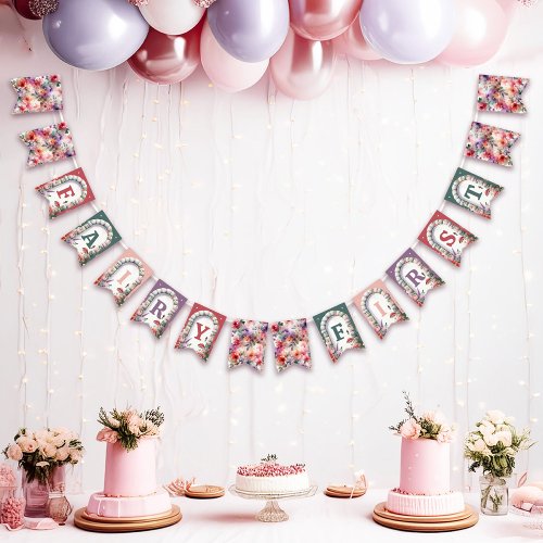 Fairy First Birthday Party Decor Bunting Banner