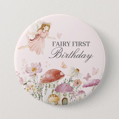 Fairy First Birthday Party Dessert Favor Button