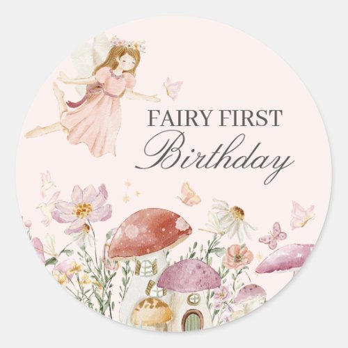 Fairy First Birthday Party Dessert Favor Classic Round Sticker