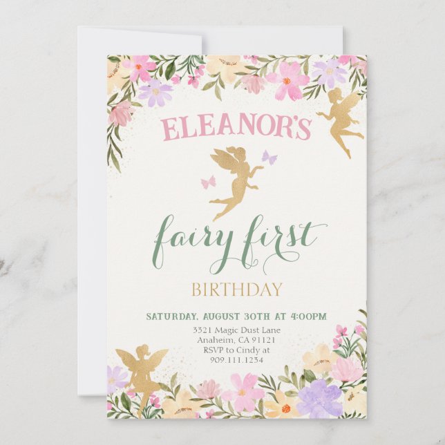 Fairy First Birthday Party Fairies Invitation (Front)