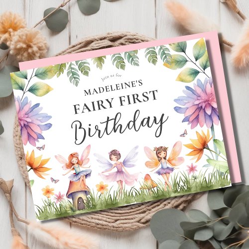 Fairy First Birthday Party Invitation Postcard