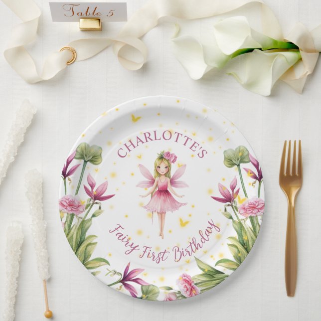 Fairy First Birthday Party Paper Plate (Wedding)