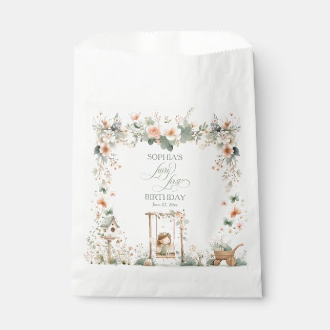 Fairy First Birthday Party Personalized Favor Bag (Front)