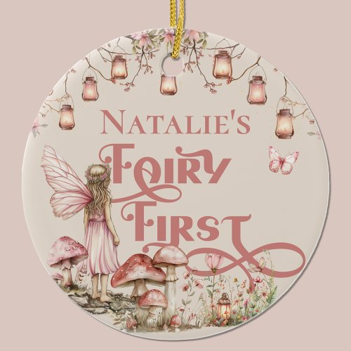 Fairy First Birthday Party Personalized Thank You Ceramic Ornament