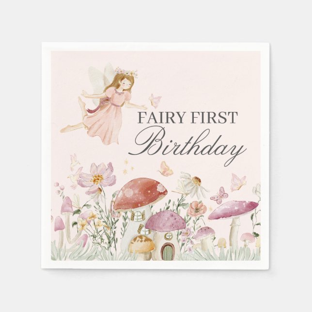 Fairy First Birthday Party Table Decor Napkins (Front)