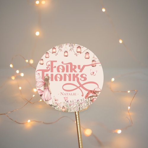Fairy First Birthday Party Theme Custom Thank You Classic Round Sticker