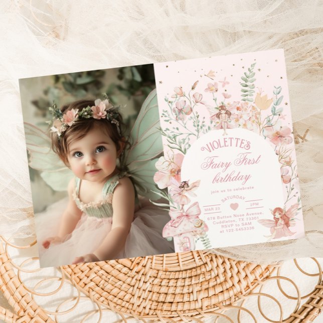 Fairy First Birthday Pastel Whimsical Photo Invitation (Creator Uploaded)