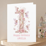 Fairy First Birthday Pink Number One Girl's 1st Card<br><div class="desc">Celebrate your little girl's magical first birthday with this enchanting "1" birthday card, decorated inside and out with full editable wording. The whimsical watercolor design of fairies flitting around a large, pink number one is perfect for a 1st birthday. Blooming pink roses, soft green leaves, playful fairies and delicate butterflies...</div>