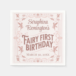 Fairy First Birthday Pink Sweet Girls Bday Party Napkins
