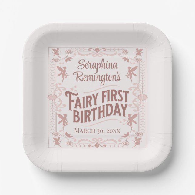 Fairy First Birthday Pink Sweet Girls Bday Party Paper Plates (Front)