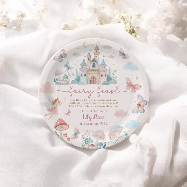 Fairy First Birthday Pink Whimsical butterflies Paper Plates (Fairy First Birthday Pink Whimsical butterflies Paper Plates)