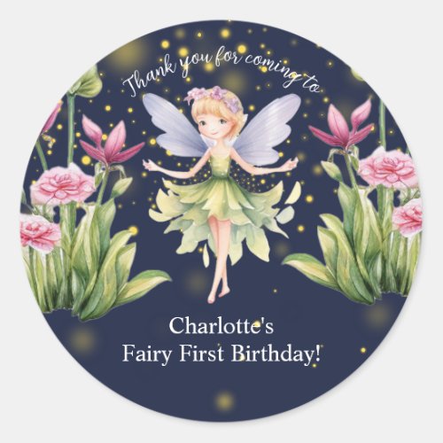 Fairy First Birthday Thank You Sticker