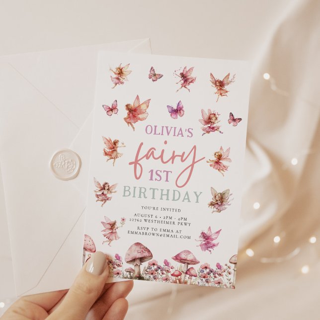 Fairy First Birthday Watercolor Mushroom 1st Invitation (Creator Uploaded)