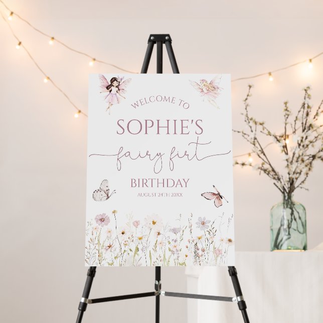 Fairy First Birthday Welcome Sign, Boho Fairy 1st  Foam Board (In Situ (Stand))