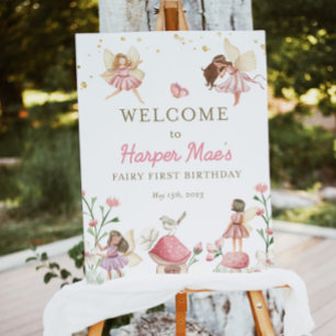 Fairy first birthday welcome sign, editable fairy  foam board