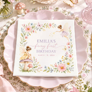 Fairy First Birthday Whimsical Floral Garden Party Napkins