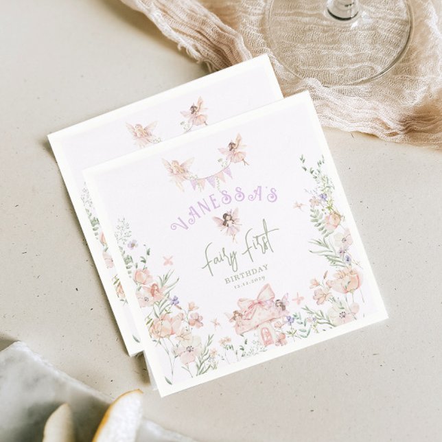 Fairy First Birthday Whimsical garden Lilac Napkins (Creator Uploaded)