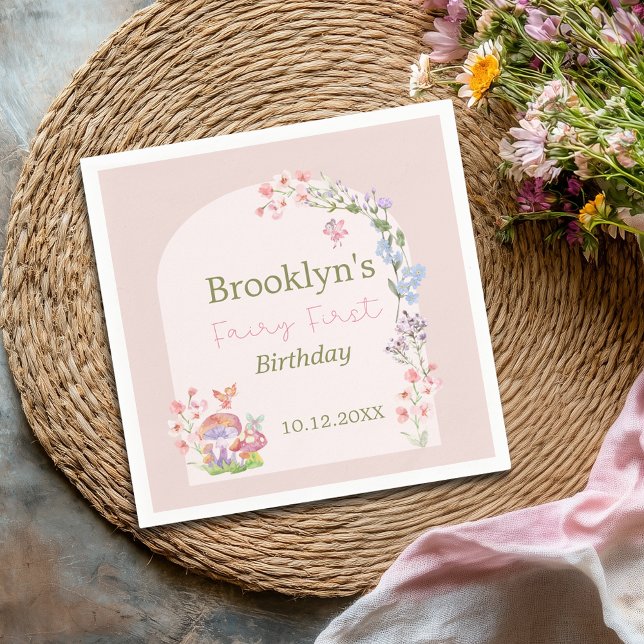 Fairy First Birthday Whimsical Mushroom Floral Napkins (Fairy First Birthday Whimsical Mushroom Floral Napkins)