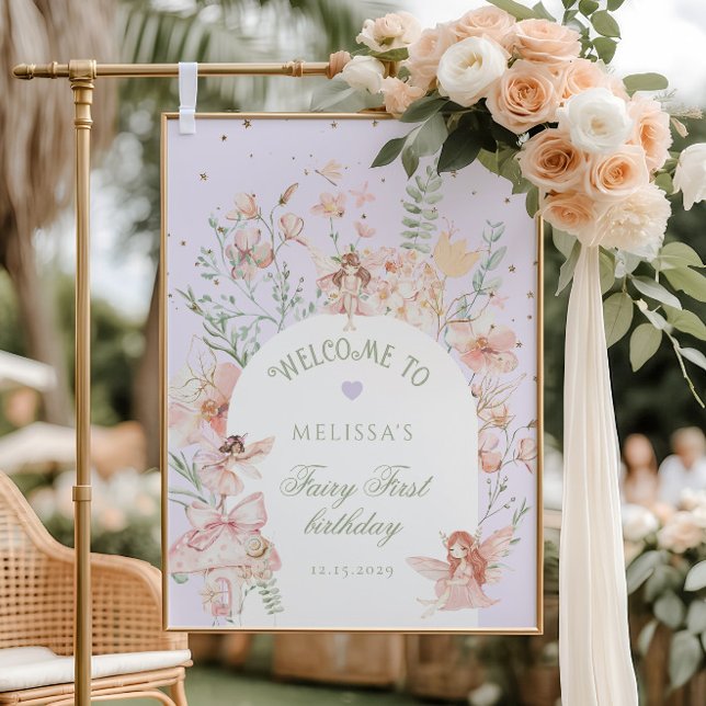 Fairy First Birthday Whimsical Purple Welcome Foam Board (Creator Uploaded)