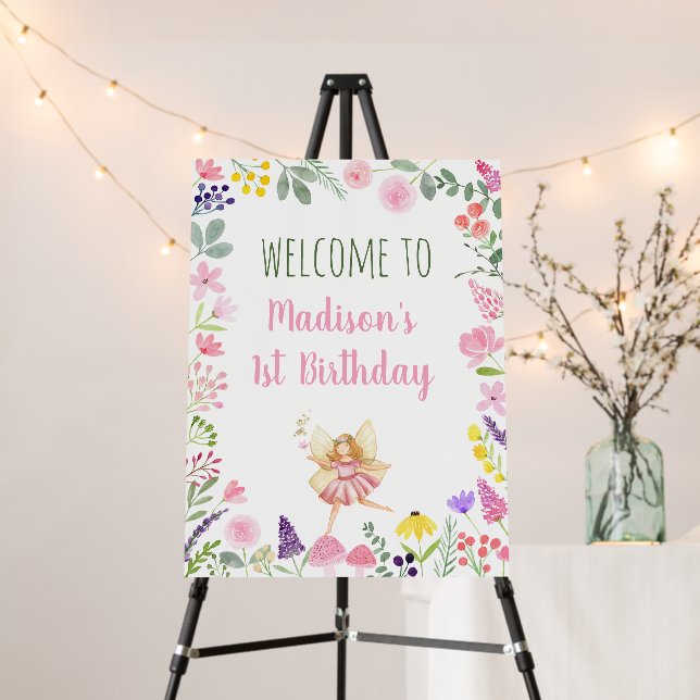 Fairy First Birthday Wildflower Welcome Foam Board (In Situ (Stand))