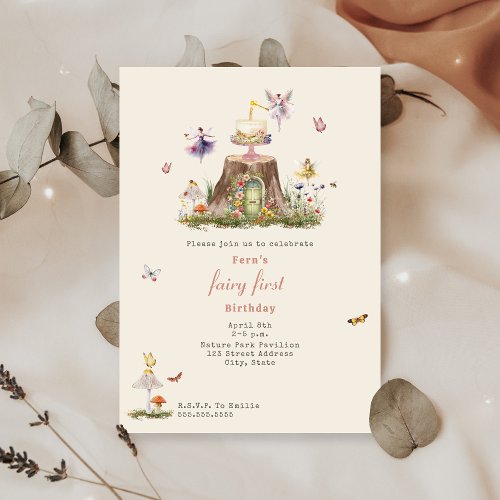 Fairy First Birthday Woodland Fairy Garden Invitation