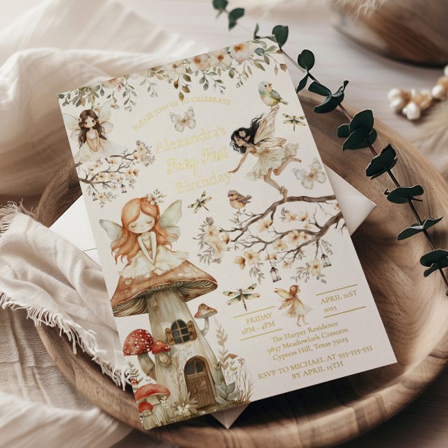 Fairy First Birthday Woodland Floral Foil Invitation (Creator Uploaded)