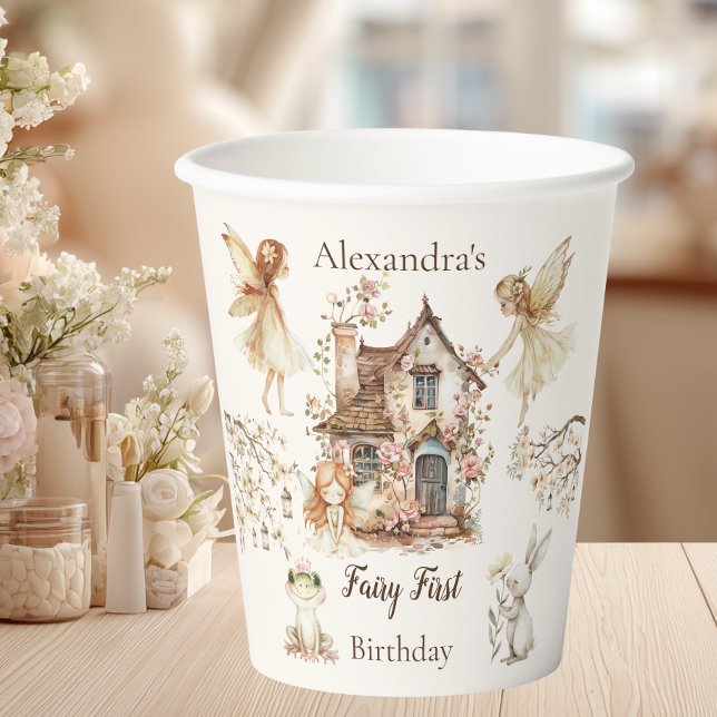 Fairy First Birthday Woodland Floral Paper Cups (Creator Uploaded)