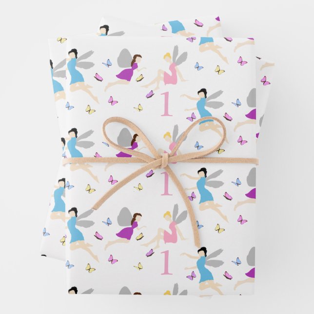 Fairy First Birthday Wrapping Paper Sheets (In situ)