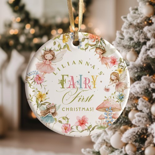 Fairy First Christmas 1st Birthday Photo Ceramic Ornament