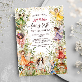 Fairy First Cute Floral Fairies Girls 1st Birthday Invitation