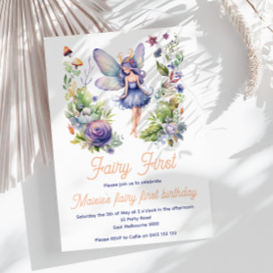 Fairy First Cute Watercolor 1st Birthday Invitation