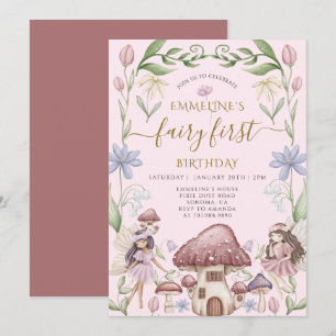 Fairy First Enchanted Forest Girl 1st Birthday Invitation