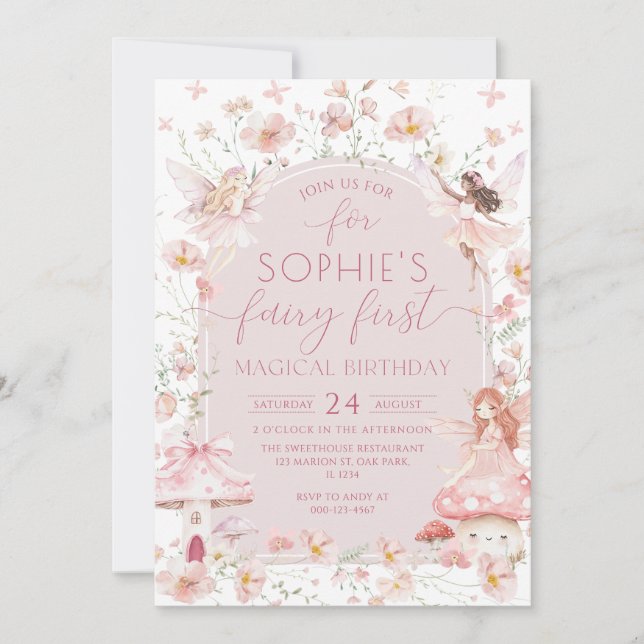 Fairy First Enchanted Garden Fairy Girl Birthday Invitation (Front)
