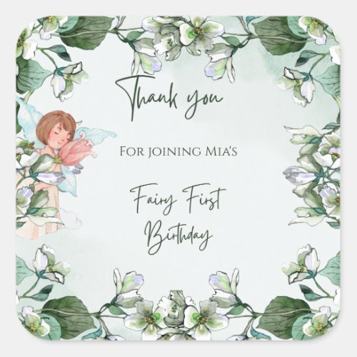 Fairy First Enchanted Woodland 1st Thank you  Square Sticker