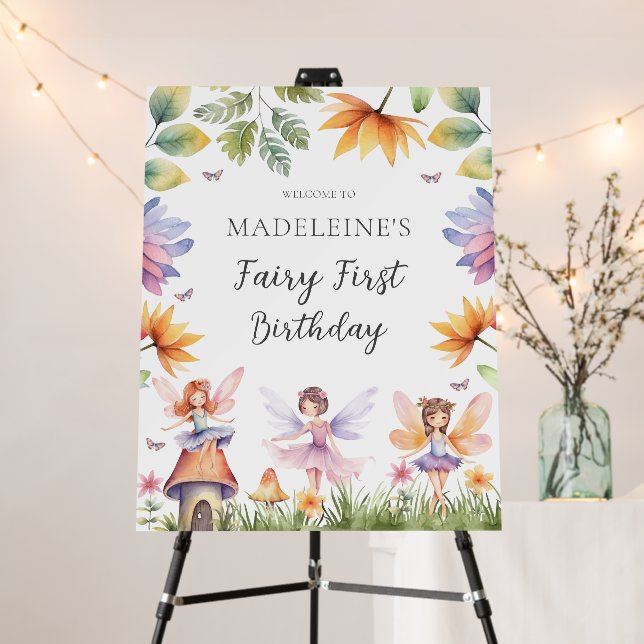 Fairy First Floral Garden 1st Birthday Welcome  Foam Board (In Situ (Stand))