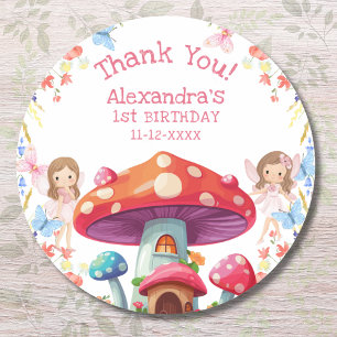 Fairy First Floral Girl 1st Birthday Thank You Classic Round Sticker