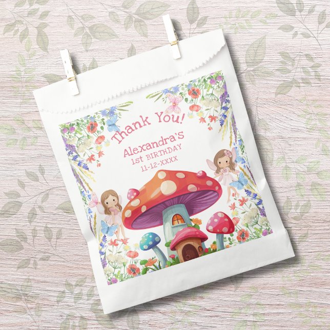 Fairy First Floral Girl 1st Birthday Thank You Favor Bag (Creator Uploaded)